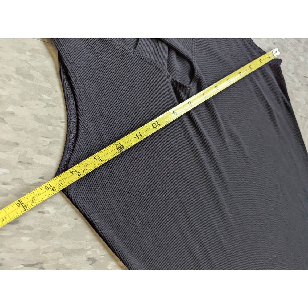 LNA Clothing Ribbed Midi Dress Black Criss Cross Neck Keyhole Sleeveless Medium - Picture 5 of 7